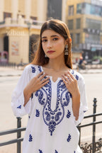 Zibaa Rayon White Chikankari Kurti with small motifs - Distacart