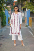 Zibaa Modal White Chikankari Kurti With Maroon Bel - Distacart