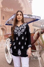 Zibaa Modal Black Short Chikankari Kurti - Distacart