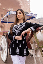 Zibaa Modal Black Short Chikankari Kurti - Distacart