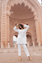Zibaa Modal White Short Chikankari Kurti - Distacart