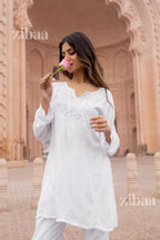 Zibaa Modal White Short Chikankari Kurti - Distacart