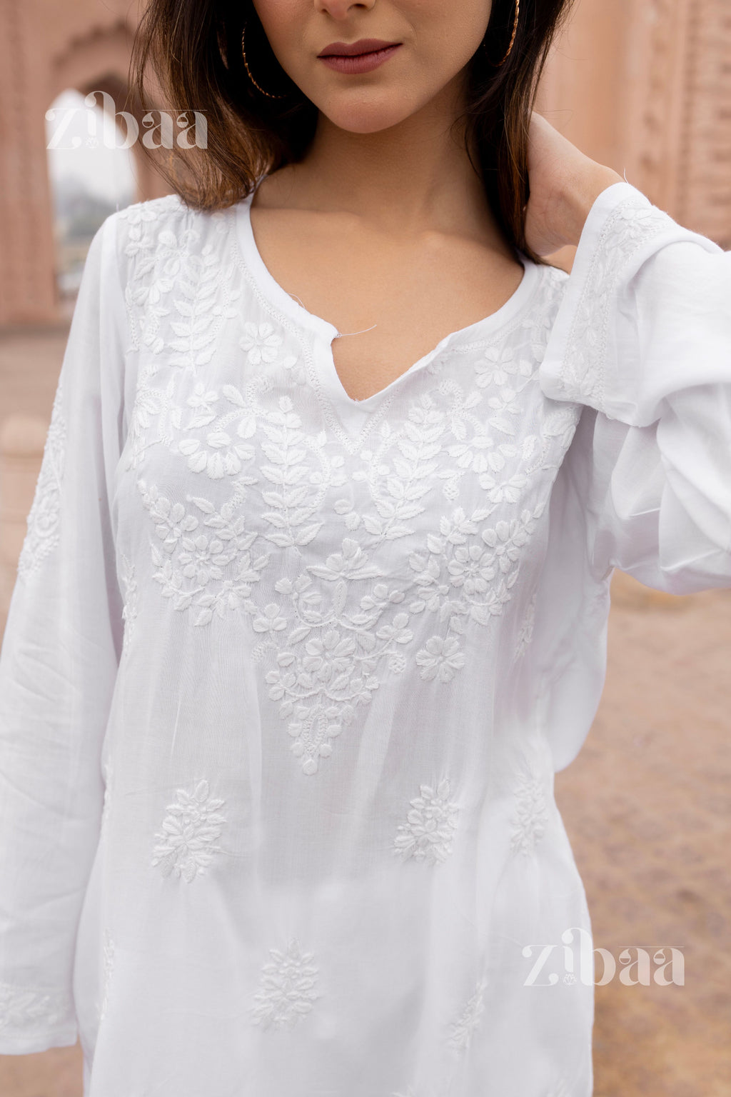 Zibaa Modal White Short Chikankari Kurti - Distacart