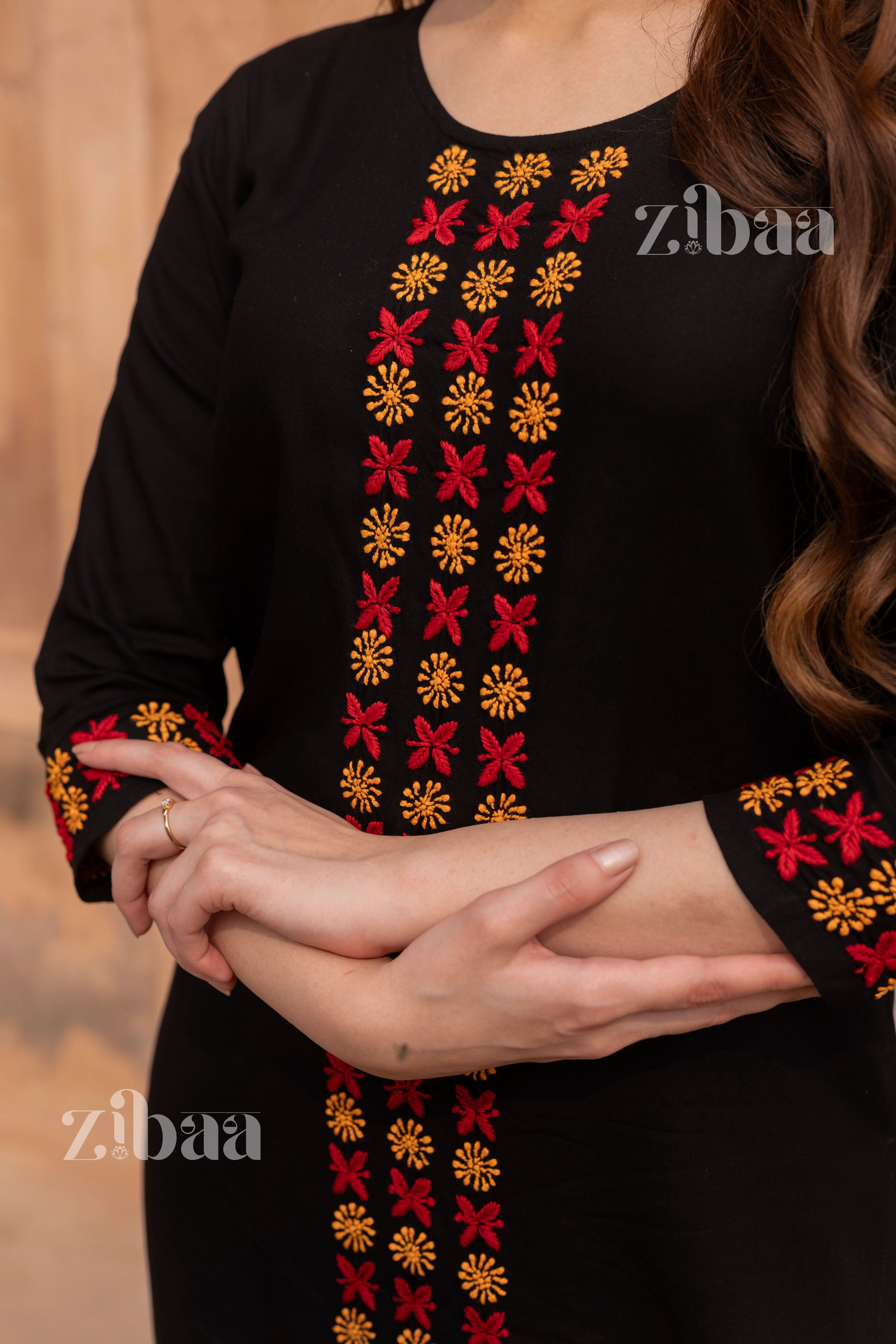 Zibaa Luxury Rayon Black Chikankari Kurta Set - Distacart