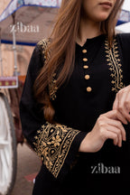 Zibaa Luxury Rayon Black Chikankari Kurta with Hand Jaal - Distacart