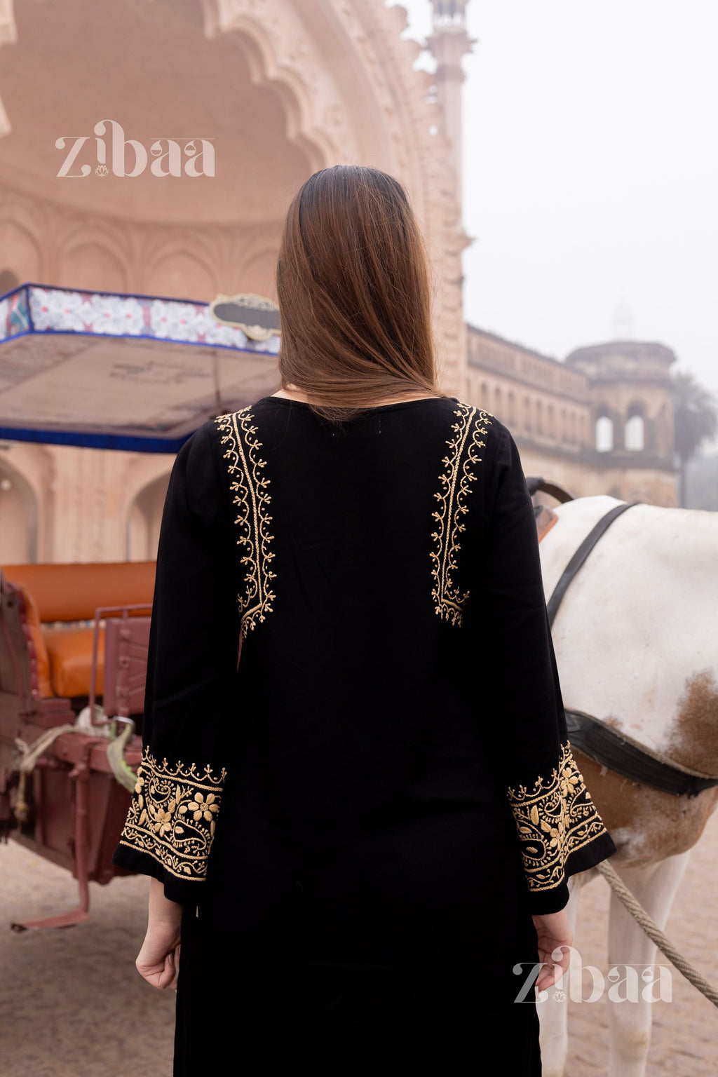 Zibaa Luxury Rayon Black Chikankari Kurta with Hand Jaal - Distacart