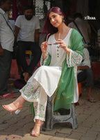 Zibaa Ivory Pure Muslin Chikankari Kurta Set with Mul Dupatta - Distacart