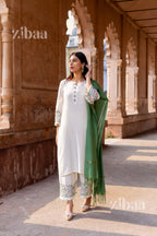 Zibaa Ivory Pure Muslin Chikankari Kurta Set with Mul Dupatta - Distacart