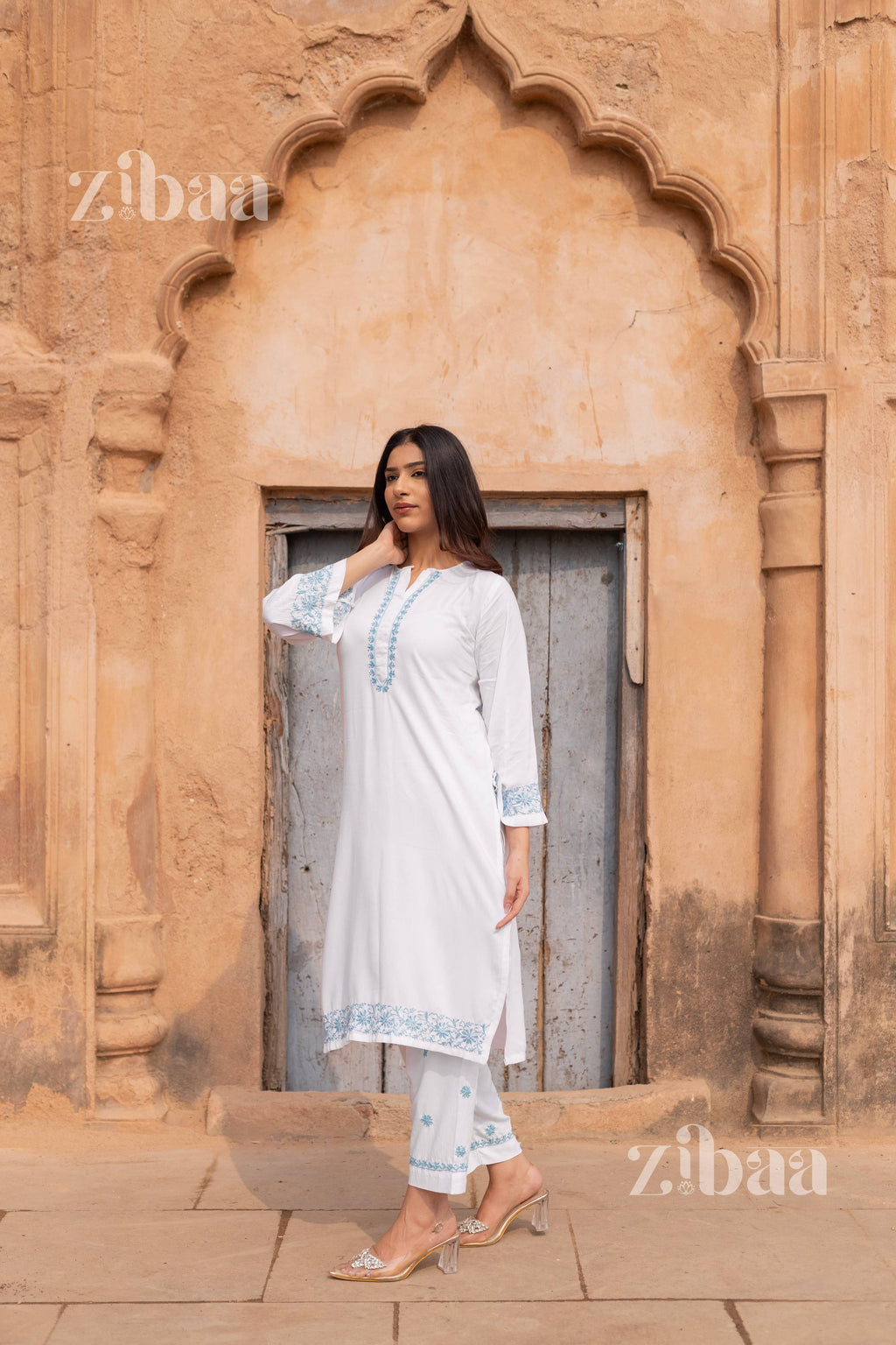 Zibaa Luxury Rayon White Chikankari Kurta Set - Distacart