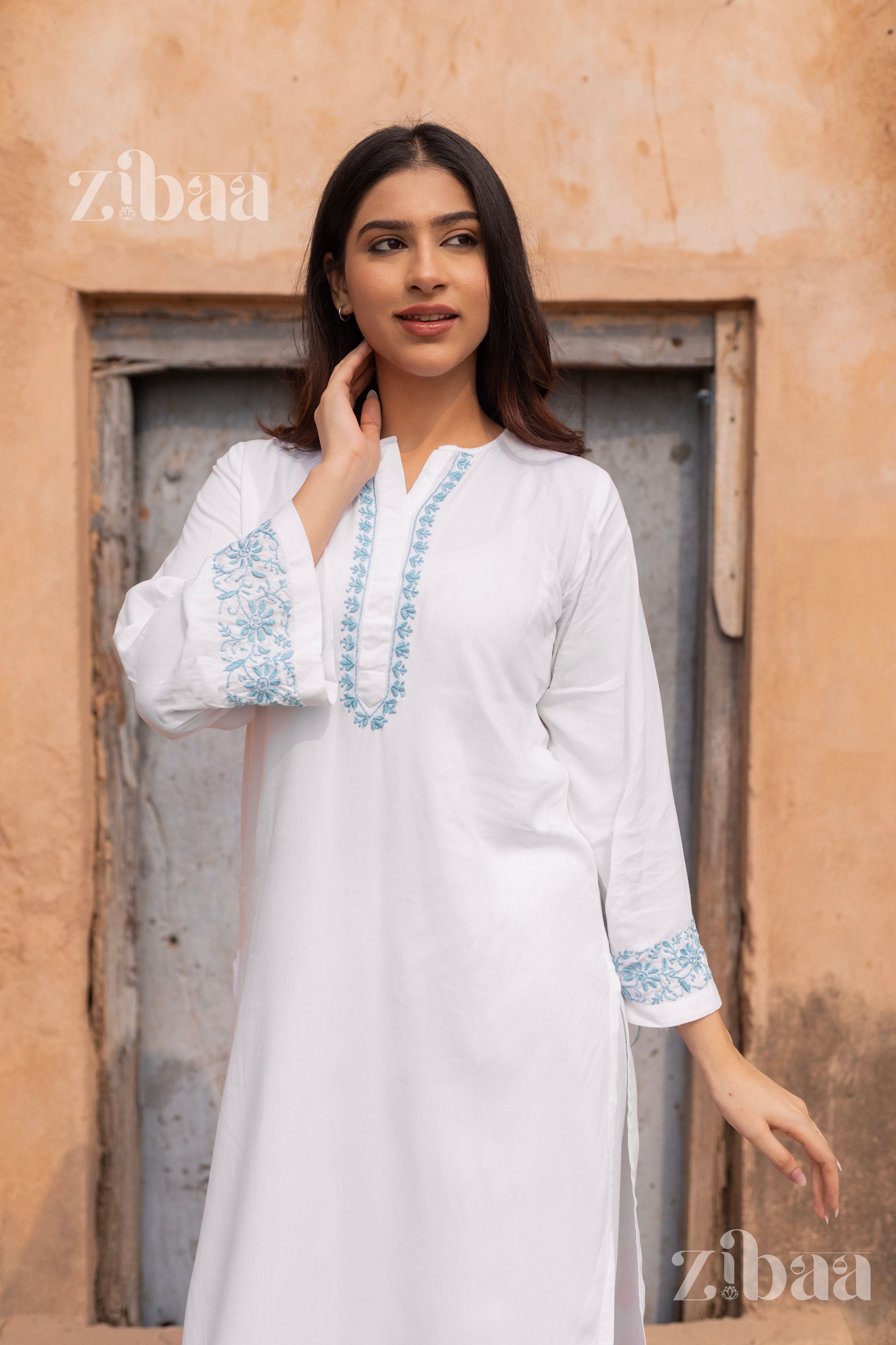 Zibaa Luxury Rayon White Chikankari Kurta Set - Distacart