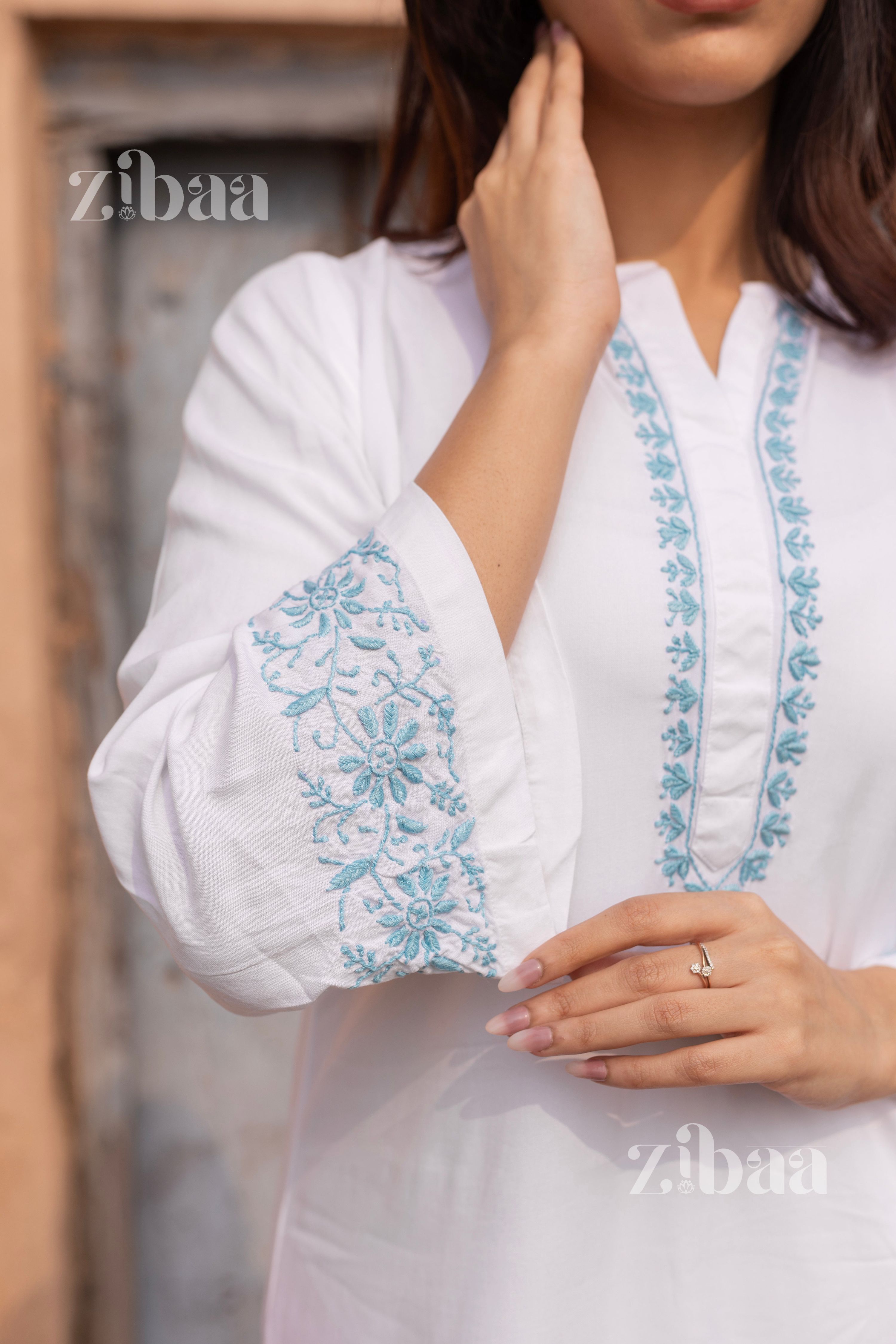 Zibaa Luxury Rayon White Chikankari Kurta Set - Distacart