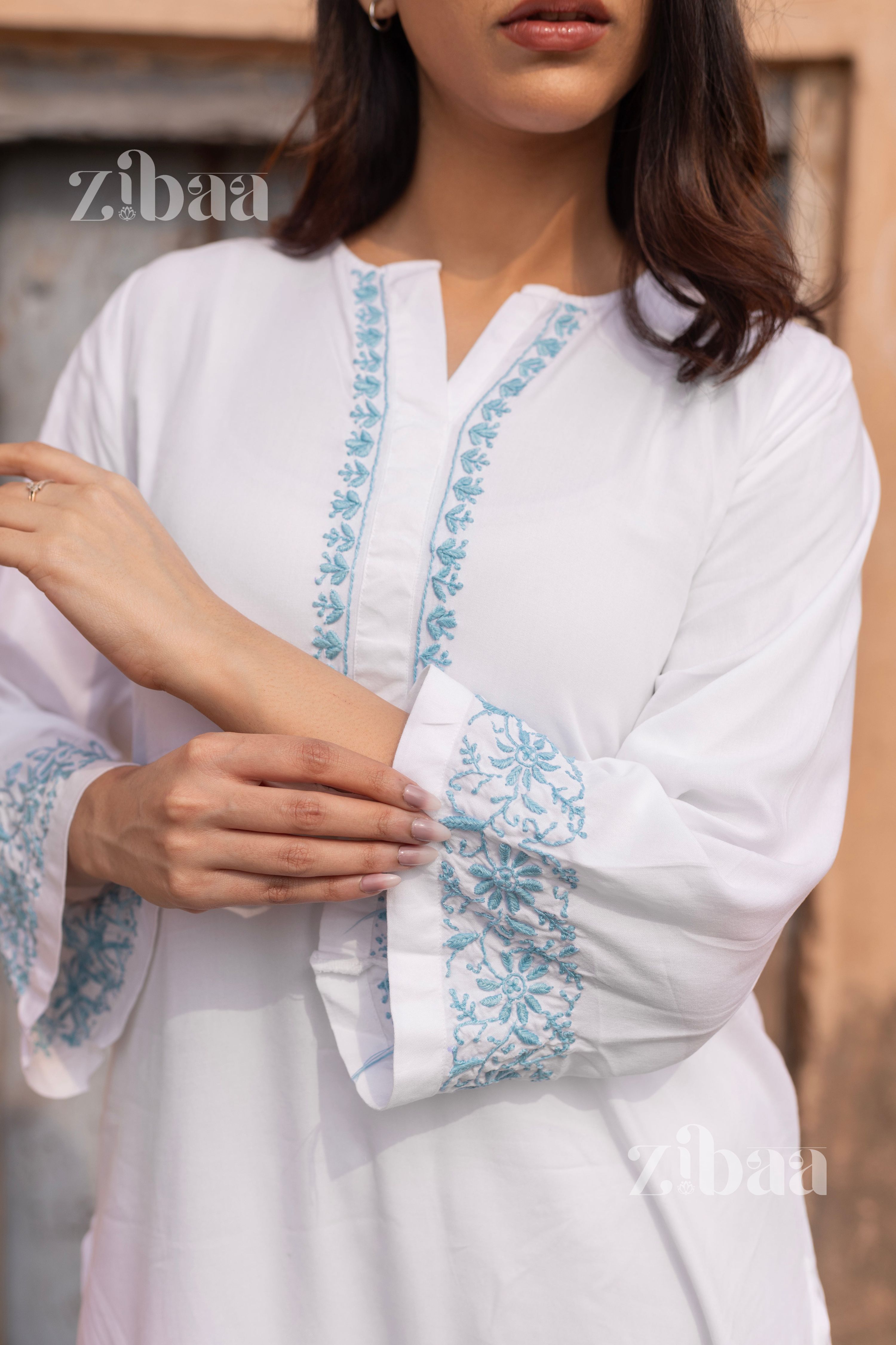 Zibaa Luxury Rayon White Chikankari Kurta Set - Distacart