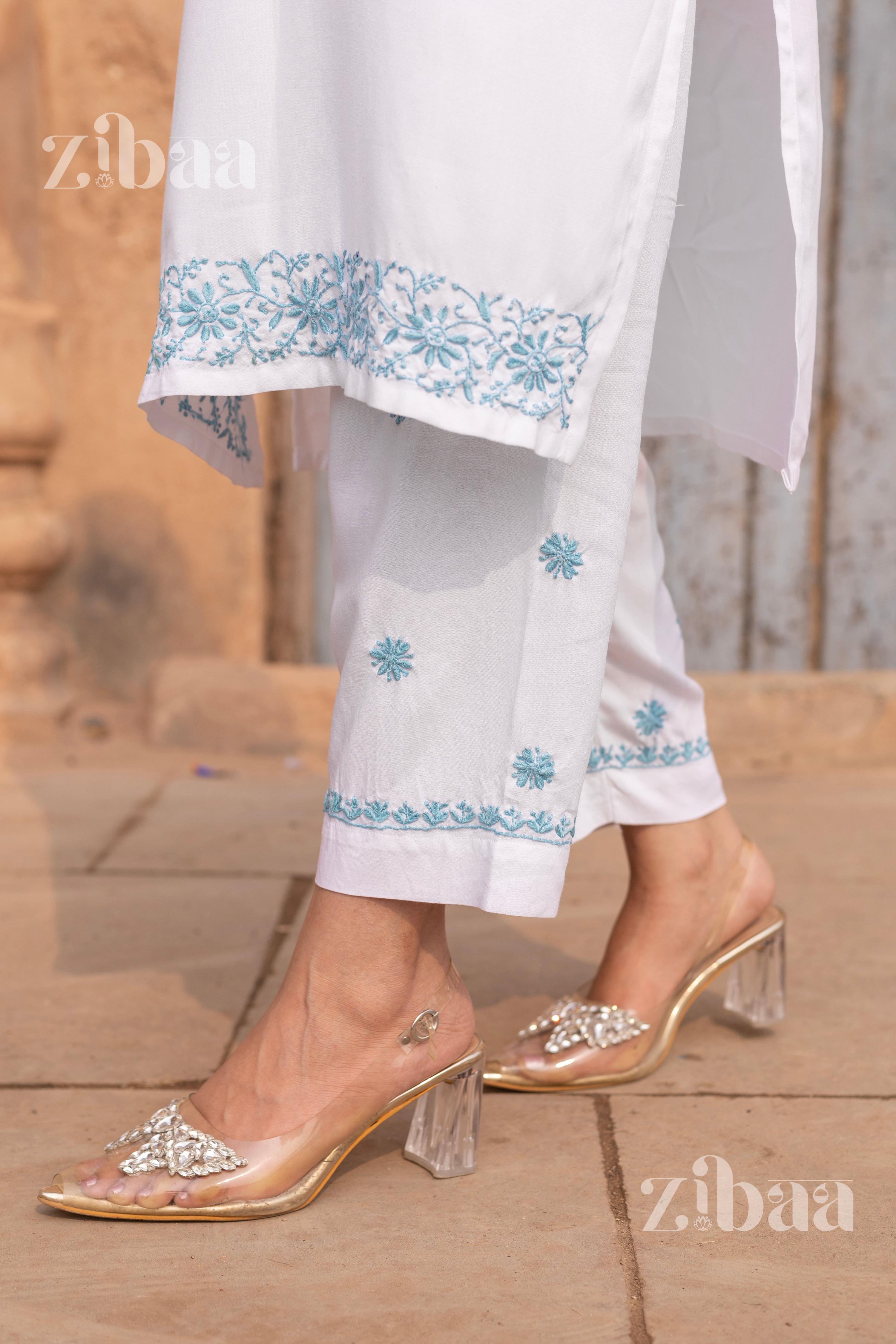 Zibaa Luxury Rayon White Chikankari Kurta Set - Distacart