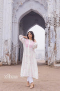 Zibaa Ivory Muslin Long Chikankari Kurta - Distacart