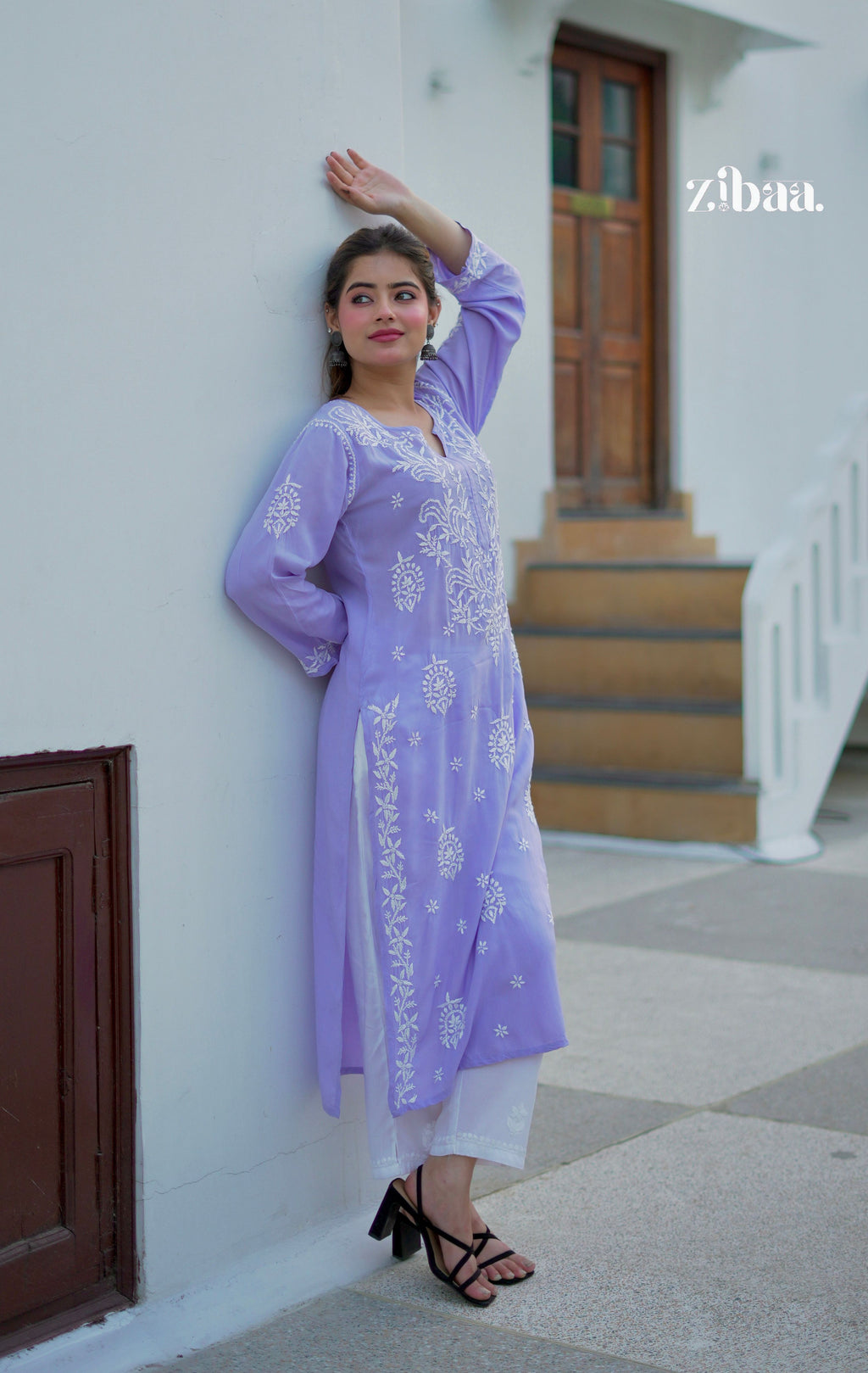 Zibaa Modal Lavender Chikankari Kurta - Distacart