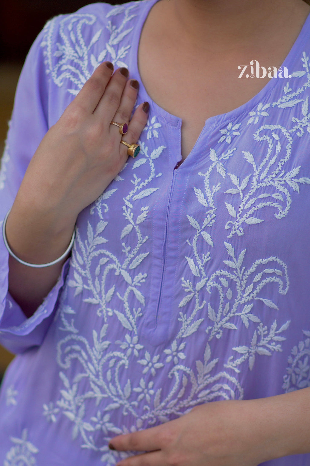 Zibaa Modal Lavender Chikankari Kurta - Distacart