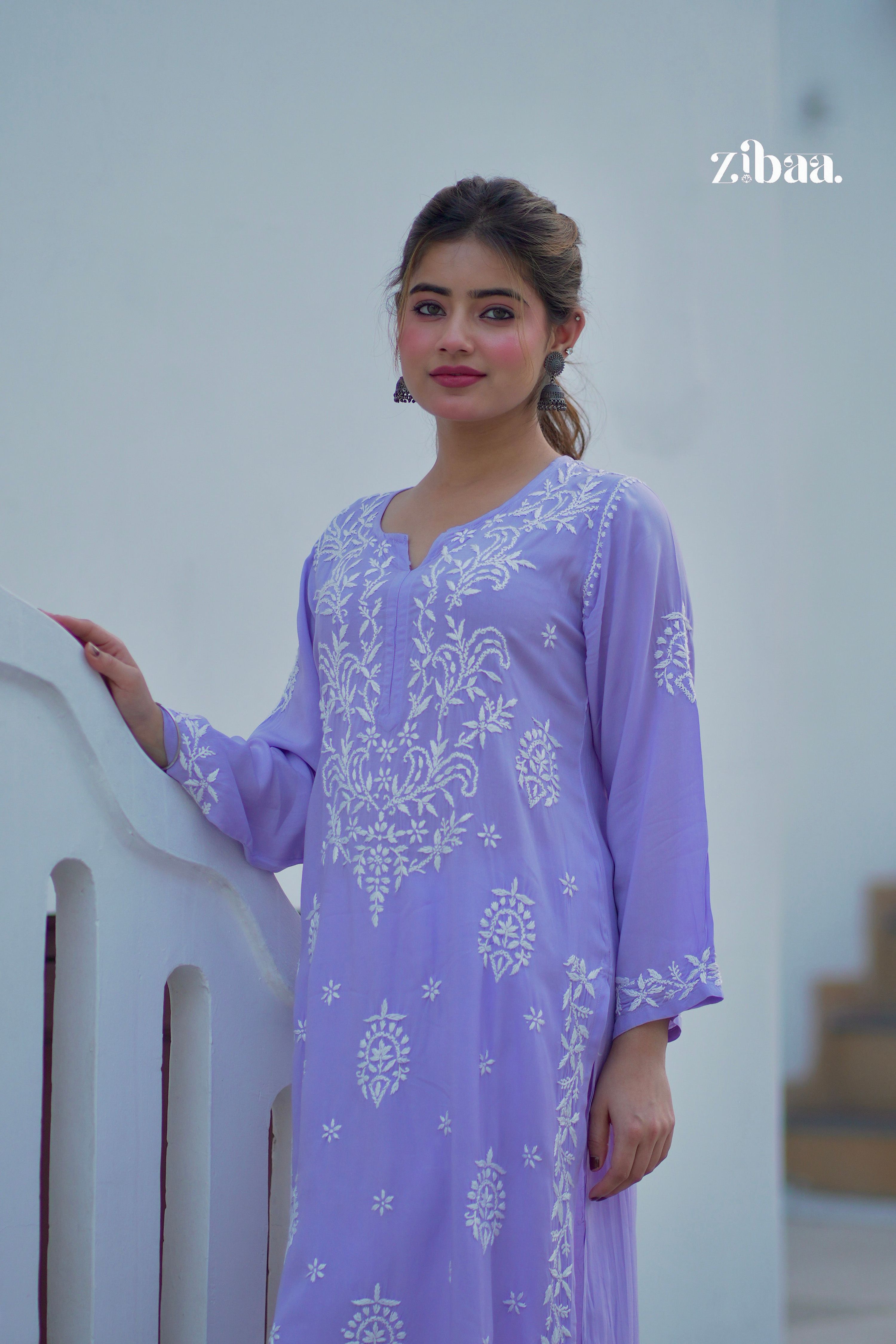 Zibaa Modal Lavender Chikankari Kurta - Distacart