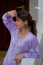 Zibaa Modal Lavender Chikankari Kurta - Distacart