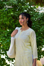 Zibaa Modal Butter Yellow Chikankari Kurta - Distacart