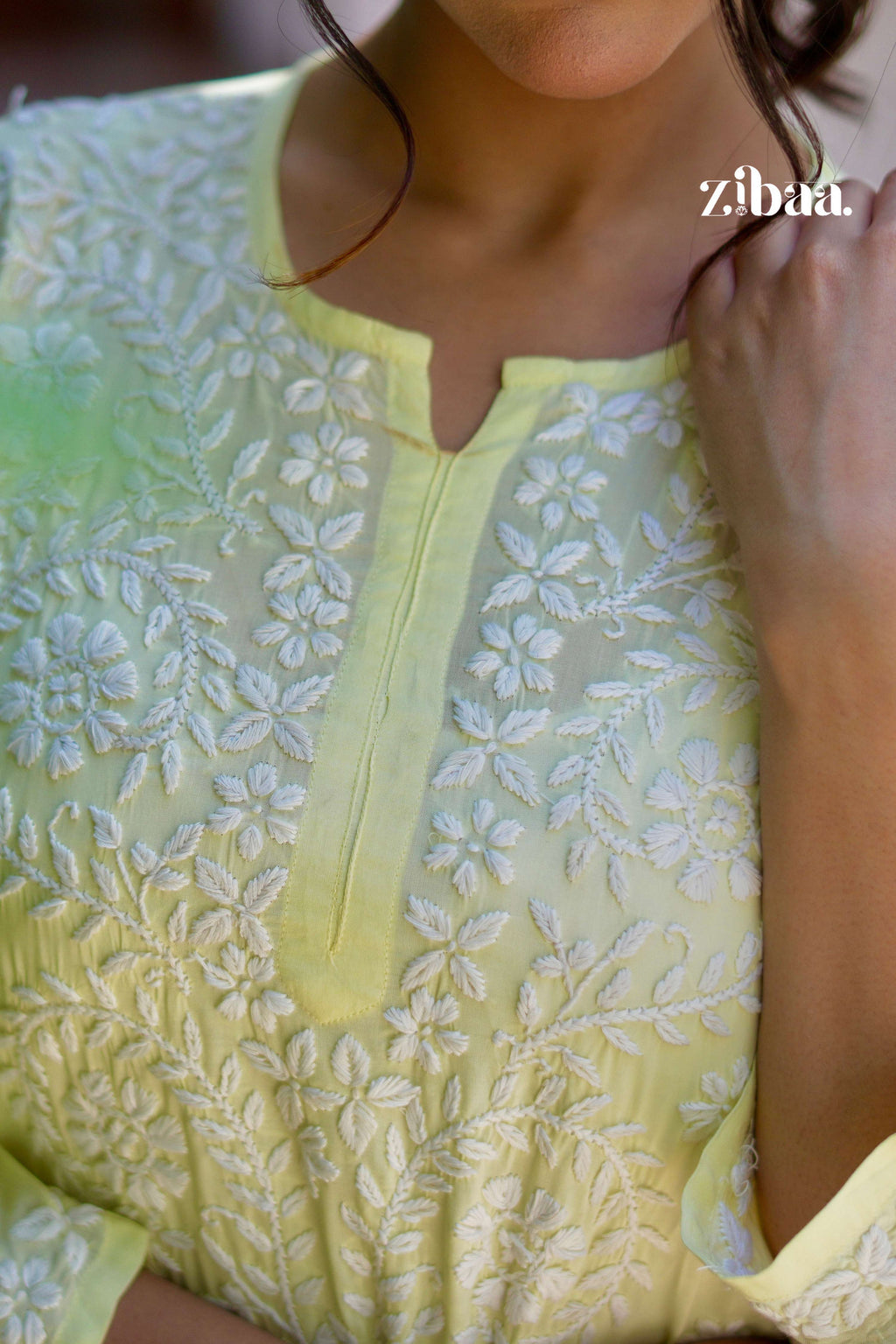 Zibaa Modal Butter Yellow Chikankari Kurta - Distacart