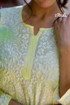 Zibaa Modal Butter Yellow Chikankari Kurta - Distacart