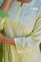 Zibaa Modal Butter Yellow Chikankari Kurta - Distacart