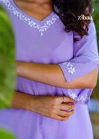 Zibaa Lavender Luxury Rayon Chikankari Coord Set - Distacart