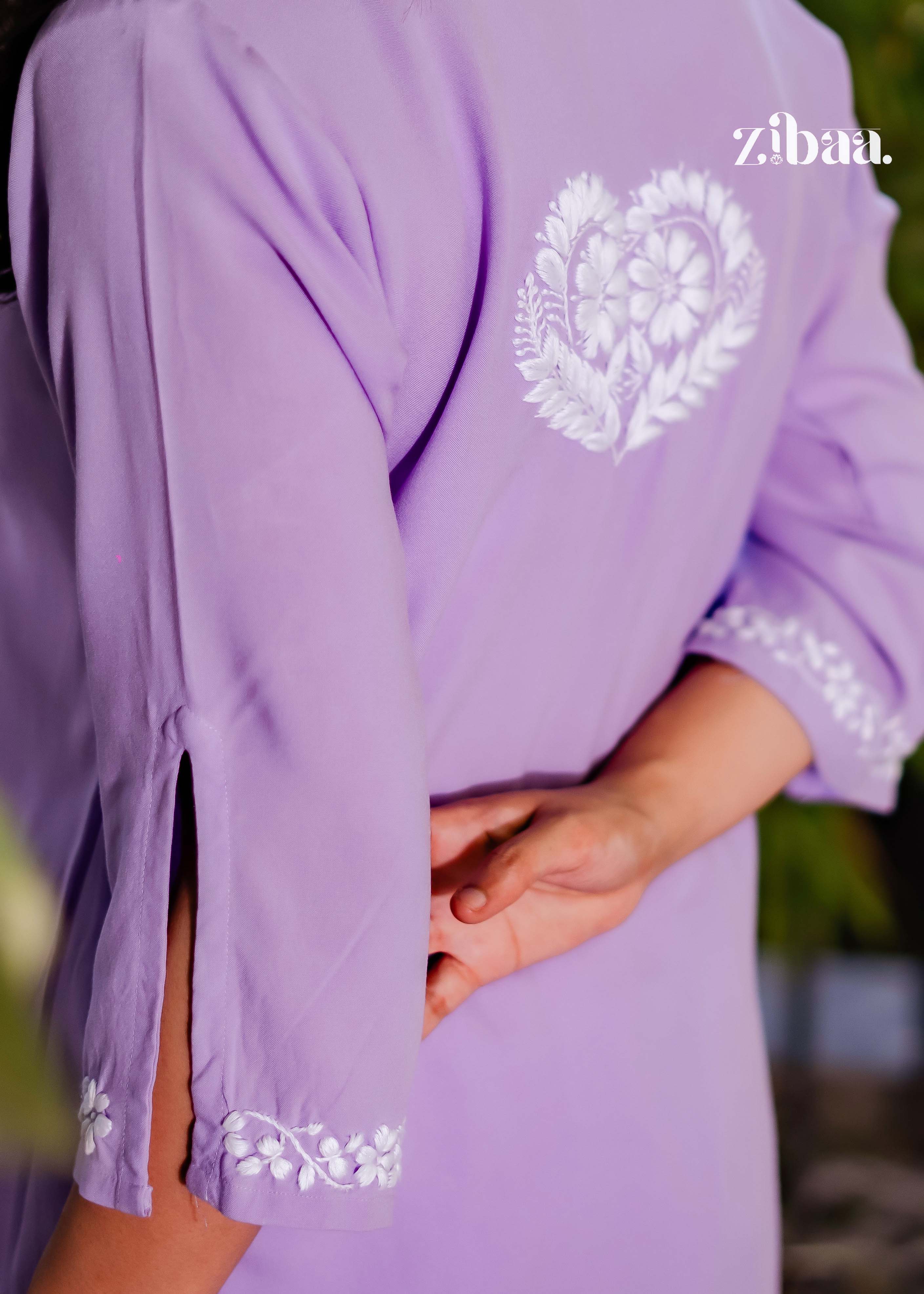 Zibaa Lavender Luxury Rayon Chikankari Coord Set - Distacart