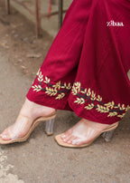 Zibaa Deep Burgundy Luxury Rayon Chikankari Coord Set - Distacart