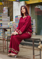 Zibaa Deep Burgundy Luxury Rayon Chikankari Coord Set - Distacart