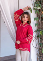 Zibaa Hot Pink Luxury Rayon Chikankari Top - Distacart