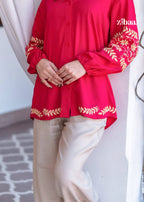 Zibaa Hot Pink Luxury Rayon Chikankari Top - Distacart