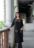 Zibaa Black & Gold Rayon Chikankari Kurta - Distacart