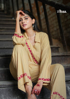 Zibaa Beige Rayon Chikankari Co-ord Set - Distacart