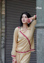Zibaa Beige Rayon Chikankari Co-ord Set - Distacart