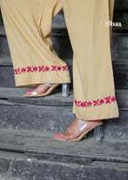 Zibaa Beige Rayon Chikankari Co-ord Set - Distacart