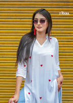 Zibaa White & Red Modal Chikankari Kurta - Distacart