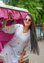 Zibaa White & Red Modal Chikankari Kurta - Distacart