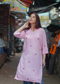 Zibaa Pink & Red Modal Chikankari Kurta - Distacart