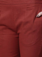 Yufta Women Grey & Maroon Solid Kurta with Trouser