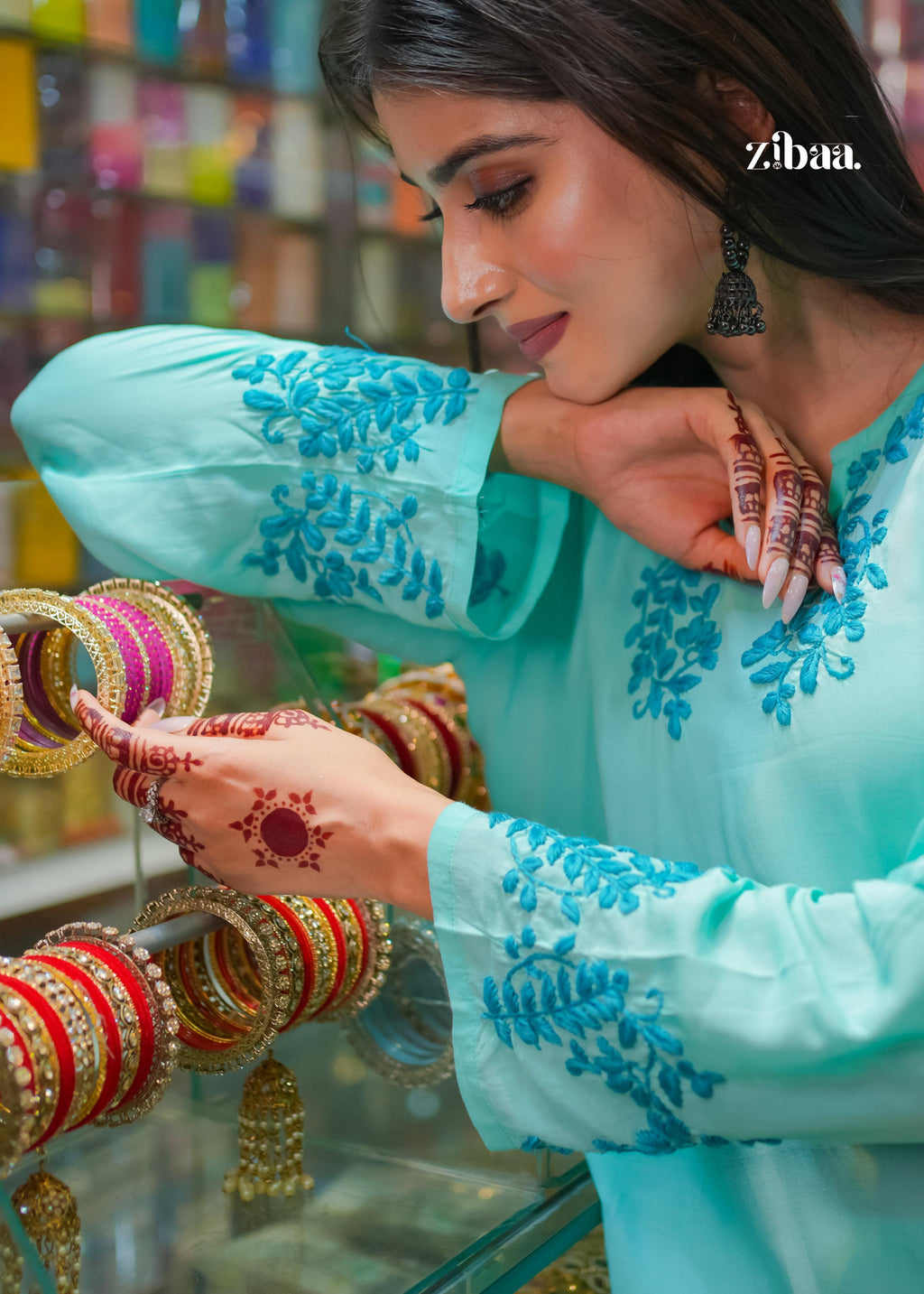 Zibaa Cyan Blue Modal Chikankari Kurta - Distacart