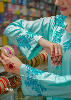 Zibaa Cyan Blue Modal Chikankari Kurta - Distacart