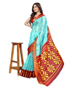 Vamika Cotton Sky Blue Jari Border Bollywood Style Saree (DINO SKY BLUE) - Distacart