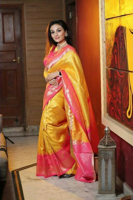 DEIANA'S Beautiful Designer Golden zari Soft Lichi Silk Saree - Yellow