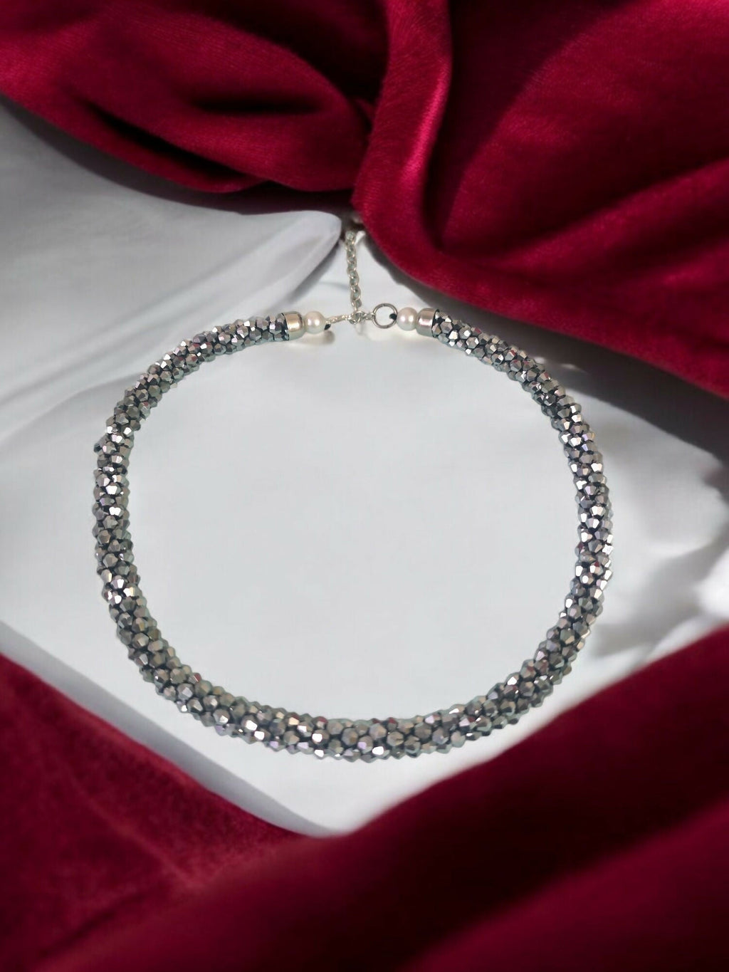 Inhanns Noor-E-Jalwa – Handmade Crystal Bead Necklace -Adjustable - Titanium