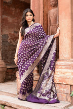 Joban Fashion Plum Purple Hand Woven & Zari Work Katan Pure Handloom Banarasi Silk Saree