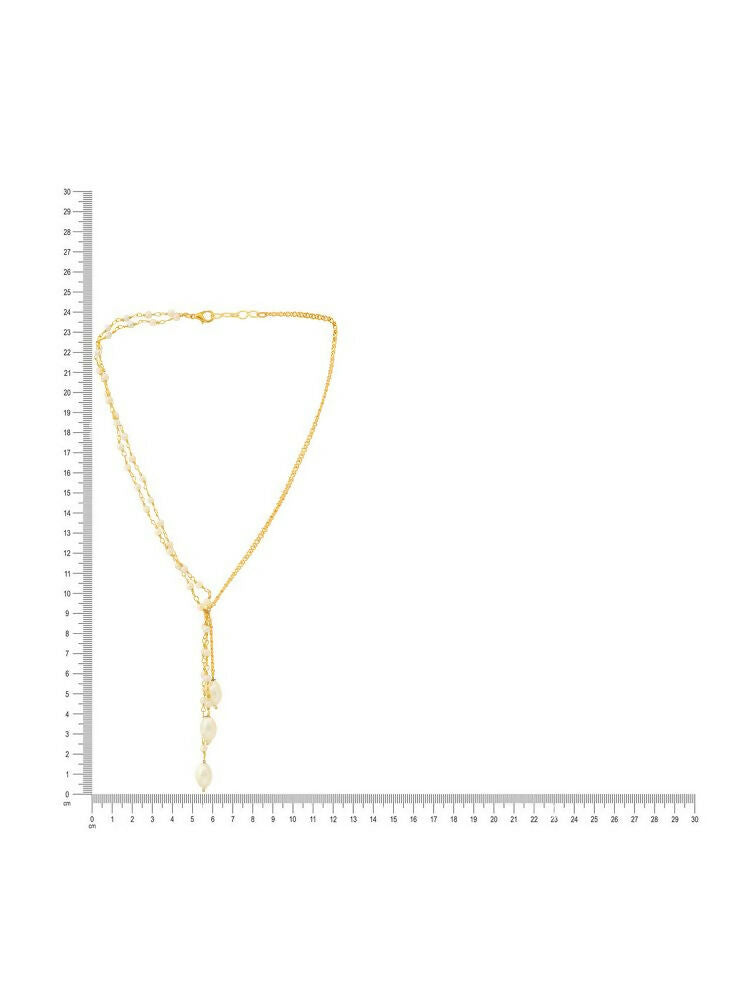 Beaded Pearl Drop One-Sided Layered Necklace - Ruby Raang