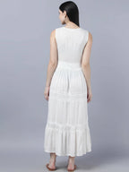 Myshka Women White Solid Maxi Dress - Distacart
