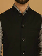 Even Apparels Nehru Jacket With Welt Pockets - Black