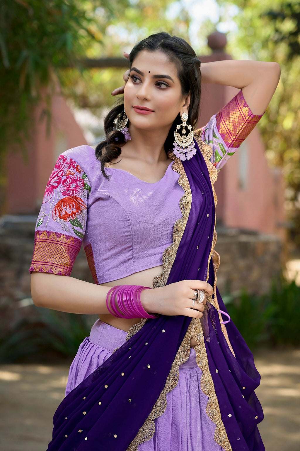 Vastranavya Stunning Cotton Silk Thread Embroidery Work Lehenga Choli - Lavander